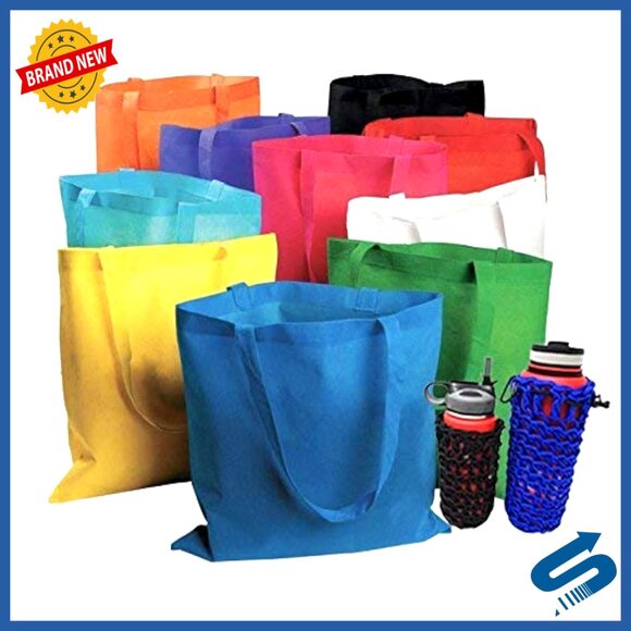Large Reusable Tote Bags Bulk Pack Sturdy Non-Woven Grocery Shopping Bags